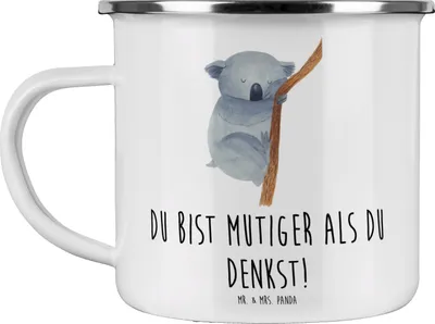 Produktbild von Mr. & Mrs. Panda Teetasse Alleine schlafen lernen Mutiger als gedacht - Weiß - Geschenk, Teebecher, Einschlafen, Pott, Emaille Becher, Unterstützung, Geschenkideen, Trost