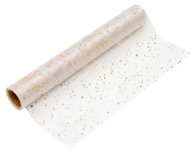 Productafbeelding van Organza Tafelloper met Gouden Stippen 28 cm x 5 m Elegant