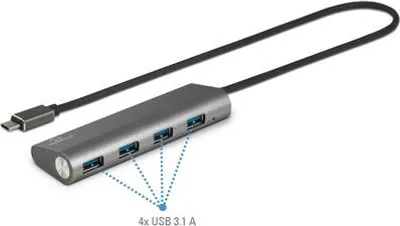 Immagine prodotto di Hub Renkforce a 4 porte USB 3.1 con alloggiamento in alluminio argento (RF-3374944)