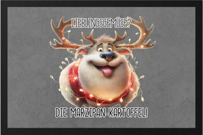 Produktbild von Lieblingsgemüse Marzipankartoffel Lustiges Rentier Julklapp Geschenk Fußmatte Lichterkette Adventsgeschenk