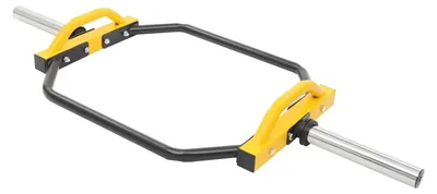 Obrázek produktu pro Činka Trap Bar/Hex Bar – šestihranná činka – nosnost 150 kg – 142 × 56 cm – 2 pružinové spony – pro domácí posilovnu – žlutá