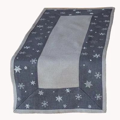 Produktbild von Tischwäsche mit Stickerei Sterne Weihnachten Tischläufer 40 x 90 cm - grau