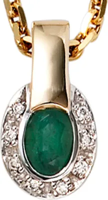 Produktbild von JOBO Anhänger 585 Gold Gelbgold teilrhodiniert 8 Diamanten Brillanten 1 Smaragd grün