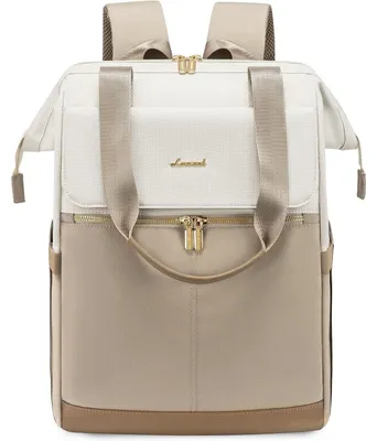 Productafbeelding van Rugzak dames, groot laptopvak (17,3 inch), waterdicht, beige en kaki
