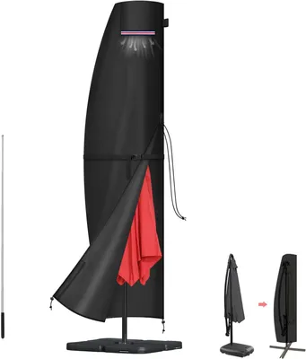 Image de Housse de protection pour parasol, jusqu'à un diamètre de 300 cm, en Oxford 420D, imperméable, avec protection UV, idéale pour les parasols de jardin