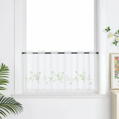 Produktbild von Joyswahl Scheibengardine Voile Bistrogardine mit Stickerei küche gardinen landhaus transparent Grün BxH 120x30cm