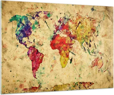 Produktbild von Bilder auf glas - Karte Welt modern - 100x70cm - Glasbilder - Wandbilder - Kunstdruck - zum Aufhängen bereit - Wanddekoration aus Glas - Glas Bilder - Wandbild auf Glas - Einteilig - GAA100x70-3582