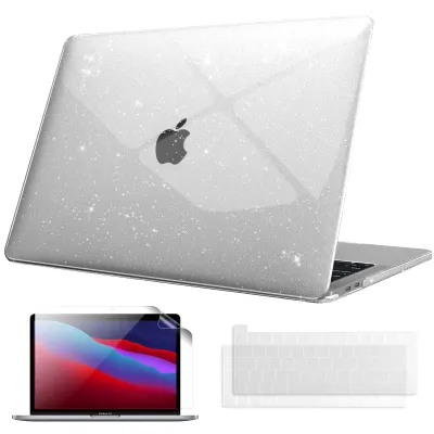 Produktbild von Fintie Hülle Kompatibel mit MacBook Pro 13 Zoll M2/M1 (2022-2016) A2338/A2289/A2251/A2159/A1989/A1706/A1708, Hartschale Schutzhülle + Tastaturabdeckungen + Displayschutzfolie, Transparent(Glitzer)