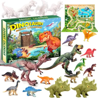 Imagen del producto de Calendario de adviento con temática de dinosaurios, 24 días, de colores, ideal para la época navideña