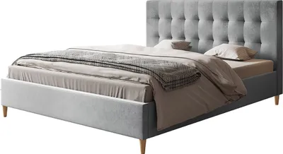 Produktbild von Polsterbett LUX RIO mit Kopfteil, 180 x 200 cm, Doppelbett mit Lattenrost aus Holz, Velourstoff Grau, Füße in Farbe: Braun