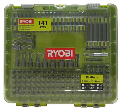 Productafbeelding van Ryobi RAKD141 set: 141 stuks, inclusief 1/4" zeskantbits, dopstukken en een boor-/schroefmachine