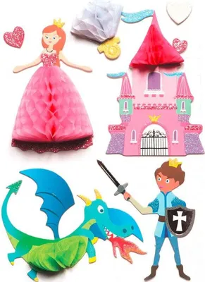 Image de 8 autocollants 3D princesse et chevalier 7 cm