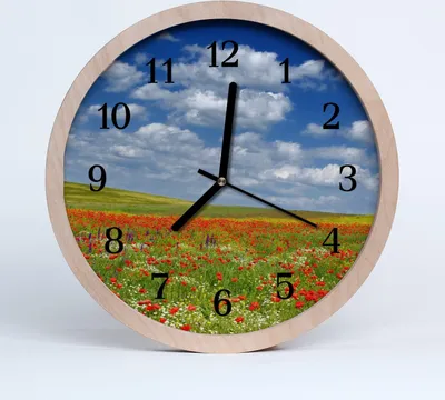 Produktbild von Holzuhr 30fi cm wanduhr - Mohnfeld Blumen