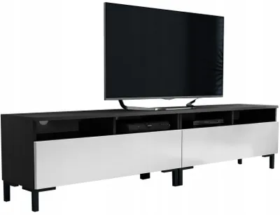 Produktbild von Moderne schwarze RTV-Sideboard 200 cm mit mattem weißen Fronten