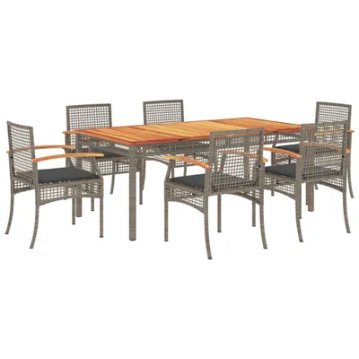 Obrázok produktu pre vidaXL 7-dielna záhradná jedálenská súprava s vankúšmi Grey Poly Rattan