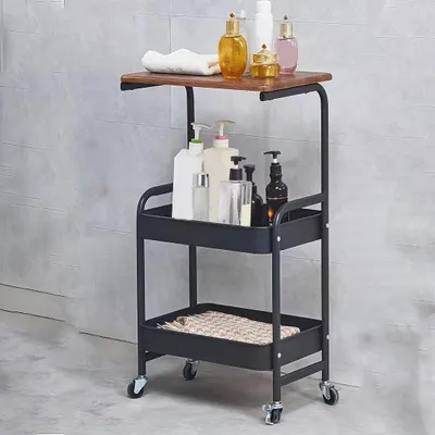 Produktbild von Servierwagen, Bücherregale, Küchenwagen, 2 Etagen, mobil auf 4 Rollen, Standregal, Standregal, für kleine Räume, Küche, Wohnzimmer, Schlafzimmer
