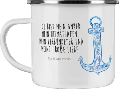 Produktbild von Mr. & Mrs. Panda becher emaille Anker Blau - Weiß - Geschenk, Pott, Tiermotive, Teetasse, Tasse, Campingtasse, Motivtasse
