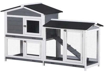 Produktbild von PawHut Kaninchenstall mit Freilaufgehege Kleintierstall aus Holz mit 2 Etagen
