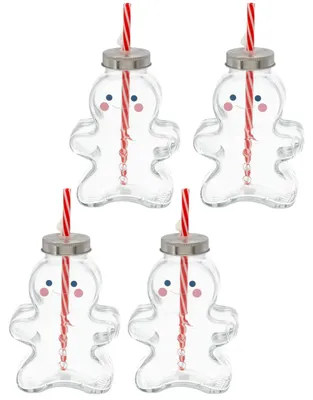 Zdjęcie produktu dla Novaliv 4x kubki do grzanego wina 440 ml Spersonalizowany kubek świąteczny ze słomką - Piernikowy ludzik jako kubek do grzanego wina - Kubek z motywem bombki choinkowej Bombka choinkowa Kubki świąteczne Kubki ogrzewacze do rąk
