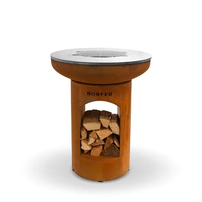 Produktbild von BonFeu BonBiza Rost Öffnen Ø 80 cm - Gartenkamin mit Backplate  - Feuertonne &amp; Feuerstelle - Feuerschale Feuerkorb aus stabilem Stahl - Mit Backplatte zum Kochen -  Feuerkorb für den Garten