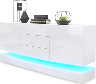 Produktbild von Vladon Sideboard City,  Germany, Weiß matt/Weiß Hochglanz inkl. LED - Moderne Kommode für Ihr Wohnbereich (178 x 72 x 38 cm)