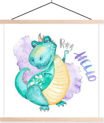 Produktbild von MuchoWow® Textilposter Kinderzimmer - Blau - Dinosaurier - Jungen - Mädchen - Kind 60x60 cm mit holzfarbenen Rahmen - Wanddekoration