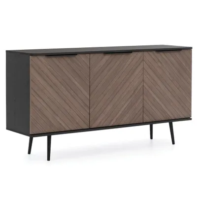 Image de BEAUTYSOFA | Commode PARINI à 3 portes, espace de rangement élégant pour le salon, la chambre à coucher, commode moderne en marron et noir à motif chevrons