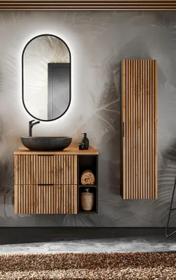 Productafbeelding van Badmeubelset 4-delig, badkamer set ARMON Wotan eikenhout, kast 80cm, zonder wastafel