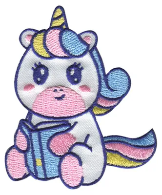Produktbild von Einhorn mit Buch - Aufnäher, Bügelbild, Aufbügler, Applikationen, Patches, Flicken, Zum Aufbügeln, Größe: 6 x 7,3 cm