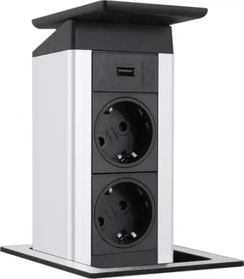 Produktbild von EVOline PORT Push 2-fach Steckdosenleiste mit USB-Port mit Glasdeckel, weiß matt / Mehrfachsteckdose / Steckdosenverteiler