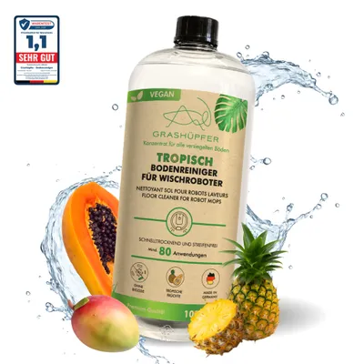 Produktbild von GRASHÜPFER® Wischroboter Reinigungsmittel - Bodenreiniger 1000 ml Konzentrat "Tropischer Früchte Duft" I kompatibel mit allen Wischrobotern