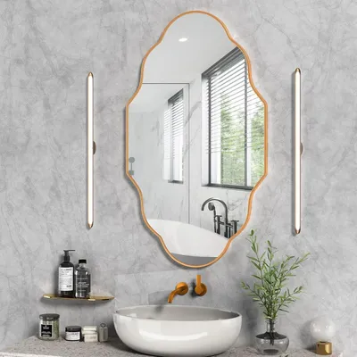 Produktbild von Unregelmäßiger Spiegel - Wandspiegel Schminkspiegel - Vergrößernd - Modernes Design - 20 cm - Laternenform - Goldfarbener Metallrahmen