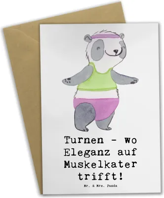Produktbild von Mr. & Mrs. Panda Klappkarte Turnen Eleganz - Weiß - Geschenk, Sportler, Teamsport, Grußkarte, Grußkarten, osterkarte, Gemeinschaft, einladungskarten, Sport, Athleten