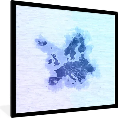 Produktbild von MuchoWow® MuchoWow® Gerahmtes Poster Europa-Karte - Aquarell - Blau 40x40 cm - Poster mit zchwarzem Bilderrahmen - Mit Rahmen - Wanddekoration Schlafzimmer
