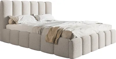 Obrázek produktu pro Manželská postel 180x200 Palermo – čalouněná postel s úložným prostorem a kovovým roštem, pěnová výplň – bouclé světle šedá