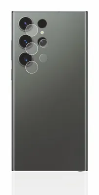 The back of a smartphone with camera lens protectors applied.