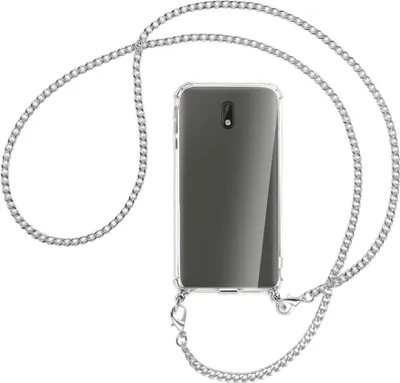 Produktbild von Handykette Backcover-Schutzhülle mit Band (Metall silberfarben) für Nokia 3 - silberfarbene Kette