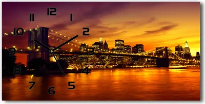 Produktbild von Wanduhr aus Glas – 60x30 cm - Glasbild - Glasuhr - Gehärtetes Glas - schwarze-zeiger - Brooklyn Brücke