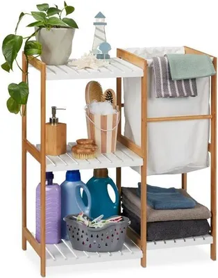 Image de Étagère de salle de bain à 4 niveaux et panier à linge