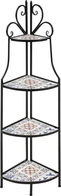 Produktbild von BELIANI Garten-Eckregal Schwarzes Eisen Keramikfliesen Leiter Faltbares Regal Outdoor Indoor Badezimmer Pflanzenregale Aufbewahrungseinheit Vintage Rustikal