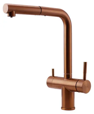 Immagine prodotto di Miscelatore da cucina in acciaio inossidabile Pure.Sink Elite Clear-S PVD, con tre vie, doccetta estraibile e sistema di acqua filtrata, modello PS8120-62