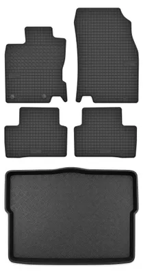 Image de Tapis en caoutchouc + bac de coffre pour Renault Kadjar 2015- (SUV, plancher bas) – 5 pièces, noirs, sur mesure
