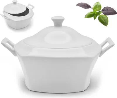 Zdjęcie produktu dla Porcelanowa Waza Kwadratowa 2,8L z Pokrywką i Uchwytami Biała do Zup Kremów