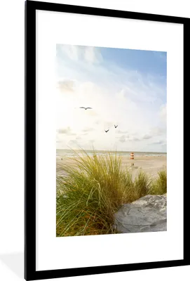 Produktbild von MuchoWow® Gerahmtes Poster Strand - Meer - Vögel 60x90 cm - Poster mit Schwarzem Bilderrahmen Wandposter Rahmen Foto Bilder - Dekoration - Wandposter Wohnzimmer - Hochwertig