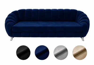 Produktbild von 3-Sitzer Schlafsofa Verno mit Bettfunktion & Bettkasten – moderne, elegante Polstersofa im Glamour-Stil, komfortabel, dunkelblau