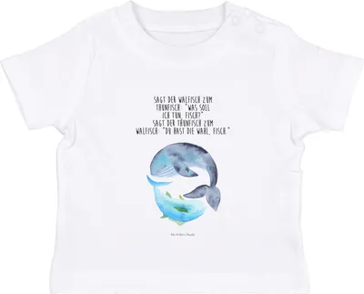 Produktbild von Mr. & Mrs. Panda  T-Shirt Walfisch Thunfisch 6. - 12. Monat - Weiß - Geschenk, Kleinkind, Lustige Sprüche, Spruch Des Tages, Wal, Wahl, Witz, Tunfisch, Lustig