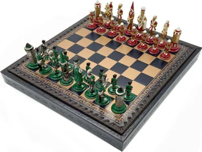 Zdjęcie produktu dla Italiański Zestaw Figur Szachowych Camel+Szachownica Złoto/Niebieski 28