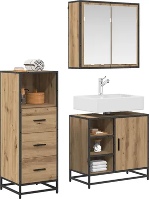 Productafbeelding van vidaXL Badkamerkastset, 3 stuks, Artisan-eikenhout, 65 x 33 x 60 cm