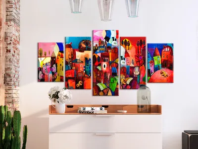 Produktbild von Akustikbild Abstrakt 200x100 cm Bilder Akustikschaum Hochleistungsschallabsorber Schallschutz Leinwand 5 tlg Wandbild Raumakustik Schalldämmung 51447