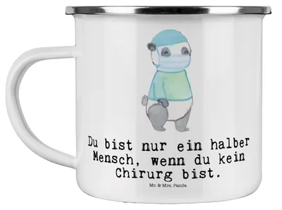 Produktbild von Mr. & Mrs. Panda Blechtasse Chirurg Herz - Weiß - Geschenk, Emaille Tasse, Teetasse, Outdoor Becher, Pott, Lustig, Krankenhaus, Spruch, Witzig, Arzt